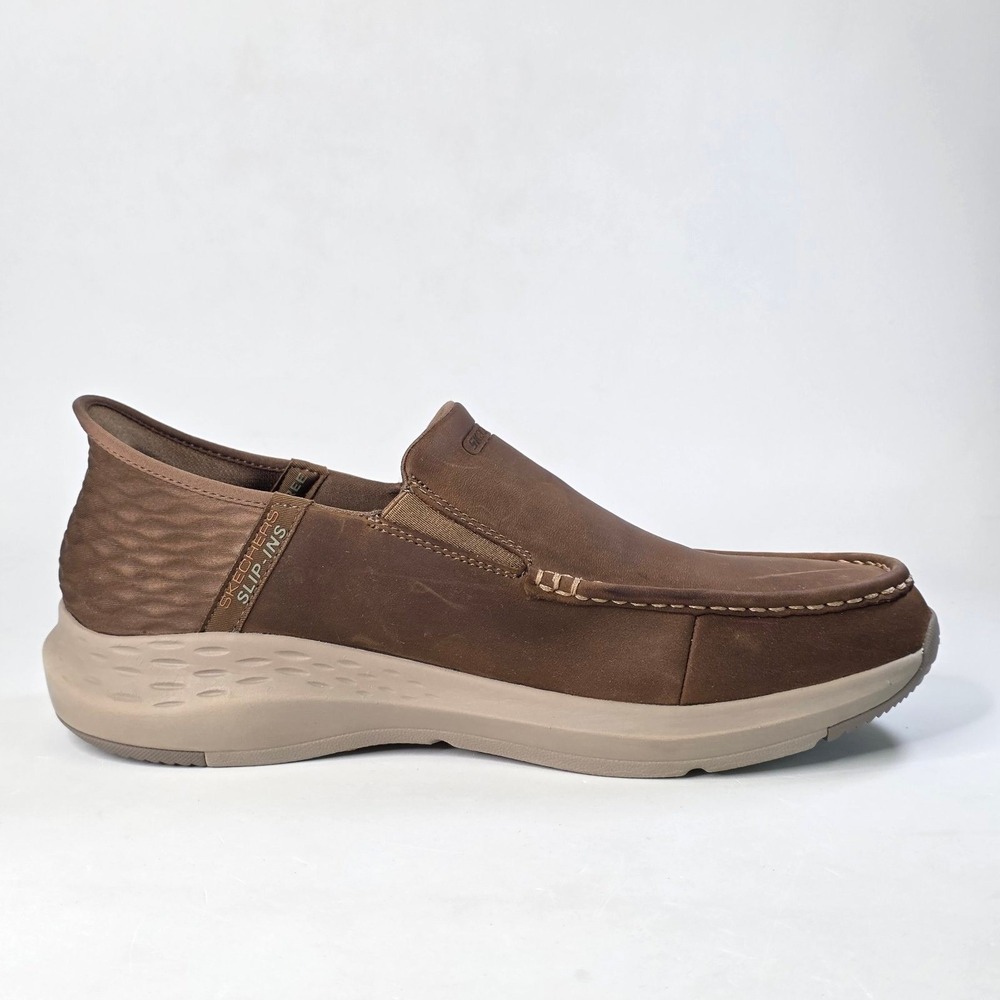 Skechers Slip-ins Go Walk Anywhere Mens 11.5 Brown Leather Loafers Sneakers DSRT - Picture 4 of 14